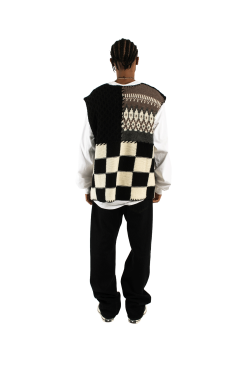 Patchwork Hand-Knit Vest -footwear Elegant shop N34VE01BLK 3