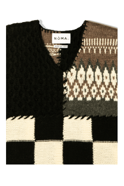 Patchwork Hand-Knit Vest -footwear Elegant shop N34VE01BLK 5