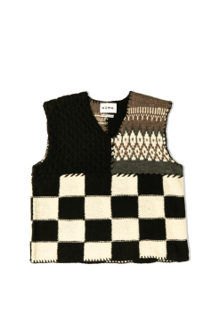 Patchwork Hand-Knit Vest -footwear Elegant shop N34VE01BLK 6