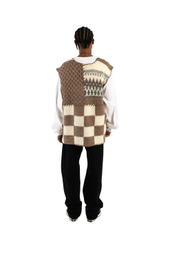 Patchwork Hand-Knit Vest -footwear Elegant shop N34VE01BRW 3