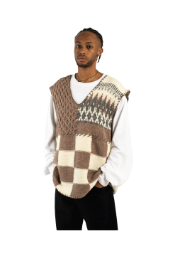 Patchwork Hand-Knit Vest -footwear Elegant shop N34VE01BRW 4