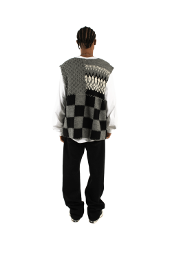 Patchwork Hand-Knit Vest -footwear Elegant shop N34VE01GRY 3