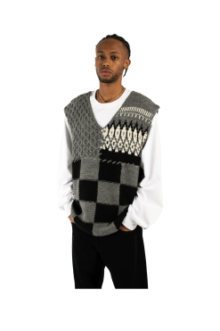 Patchwork Hand-Knit Vest -footwear Elegant shop N34VE01GRY 4